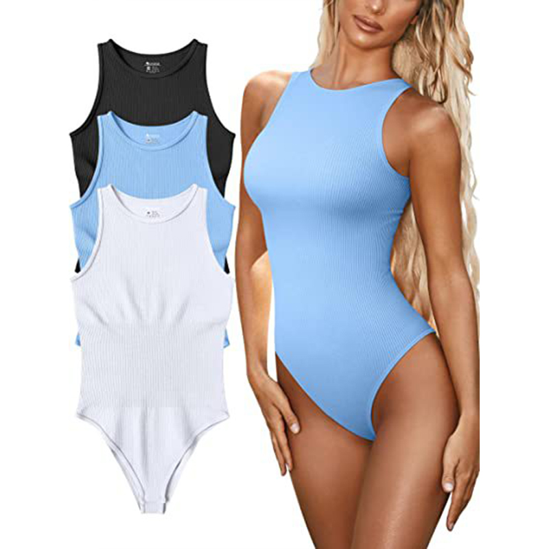 Tank Top Ribbed - OMSJ-Barboteuse à col rond pour femmes,