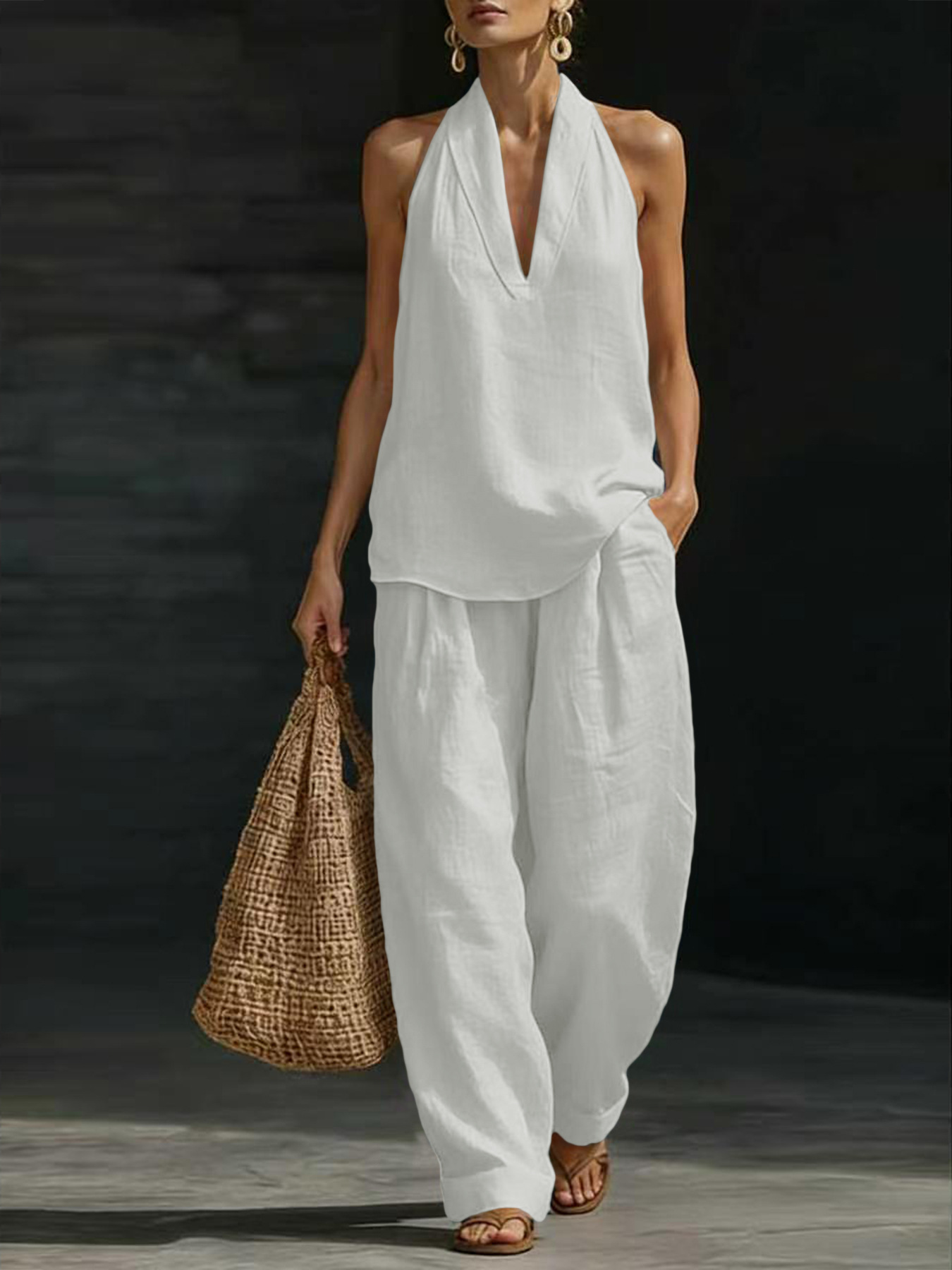 Suspender Tank Top - Ensemble 2 pièces en lin pour