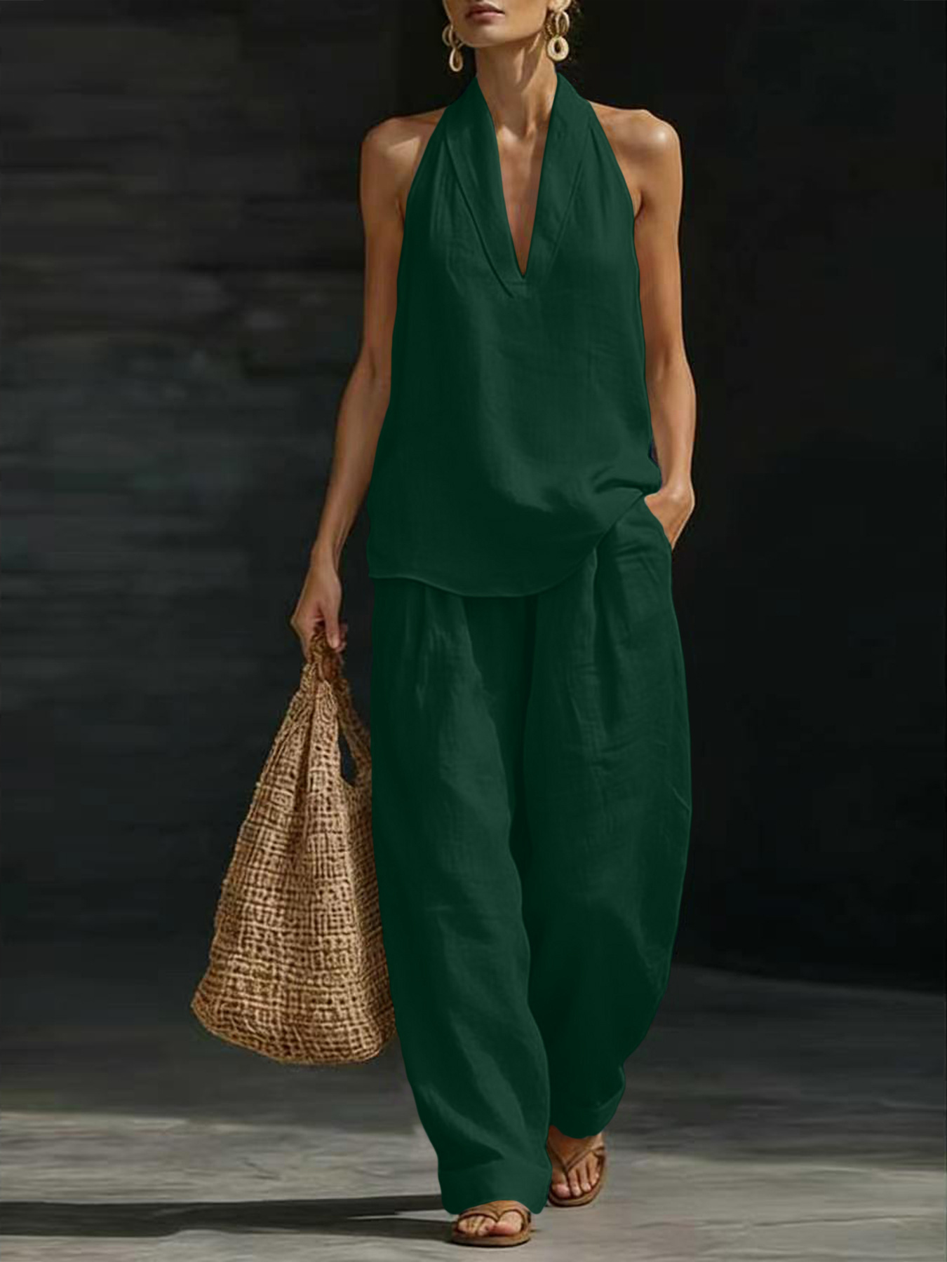Ensemble 2 pièces en lin pour  - Suspender Tank Top avis et prix