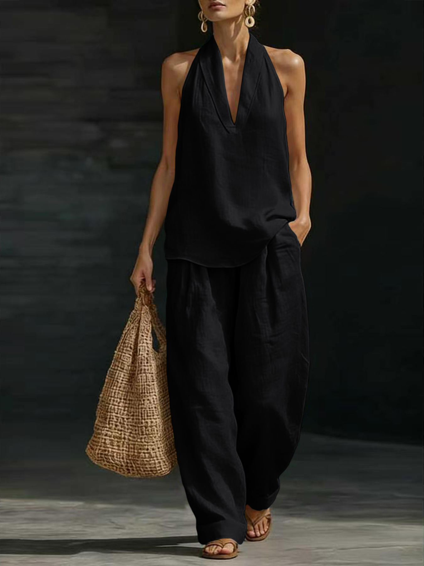 Ensemble 2 pièces en lin pour  - Suspender Tank Top avis et prix