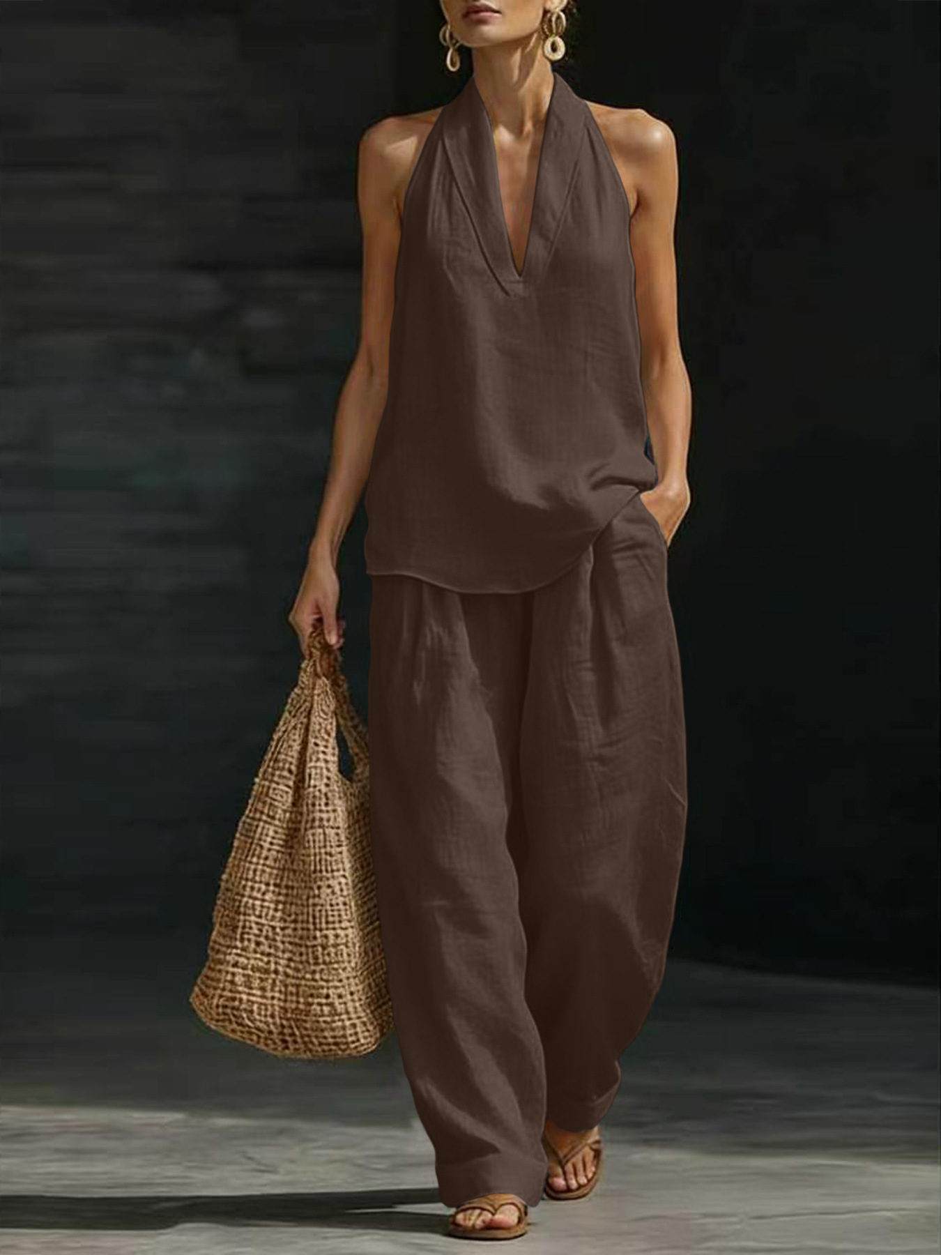 Ensemble 2 pièces en lin pour  - Suspender Tank Top avis et prix